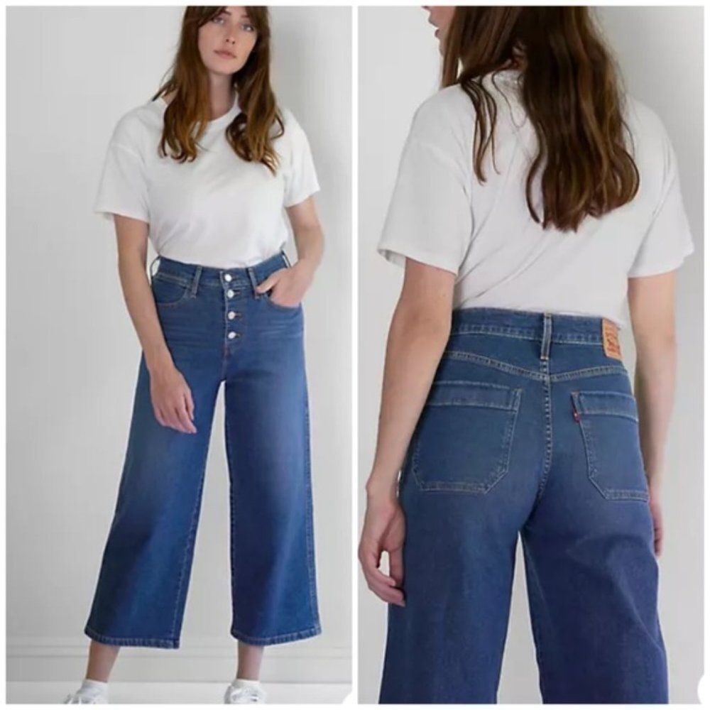 LEVI'S Mile High Button Fly Crop Wide Leg Jeans - Size 29 - Picture 1 of 9
